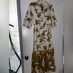 White and chartreuse Button-Up Dress